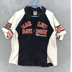 Harley Davidson Motorcycle Racing Zip Up Short Sleeve Shirt Women's Sz 2W 22-24